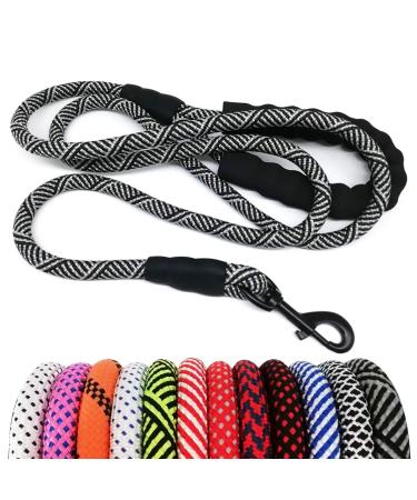 MayPaw Heavy Duty Rope Dog Leash, 3/4/5/6/7/8/10/12/15 FT Nylon Pet Leash, Soft Padded Handle Thick Lead Leash for Large Medium Dogs Small Puppy 1/2" * 6' black