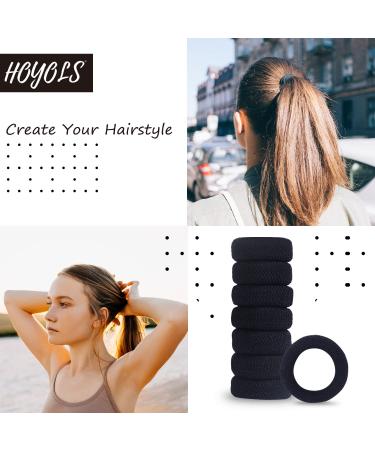 Hoyols Large Thick Hair Ties - Black Seamless Cotton Stretch Ponytail Holders for Women/Men - 7 Count - Buy Online on GoSupps.com