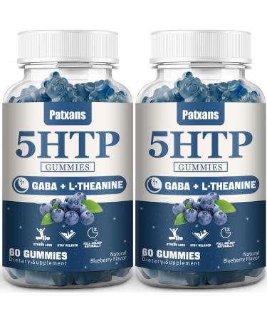 2Packs 300MG 5HTP GABA Sleep Supplement Gummies - Melatonin-Free - Contains 200 MG L-Theanine - Sleep Supplement - Omega 3-6-9 for Natural Zzzs 120 Counts Blueberry Flavor. 60 Count (Pack of 2)