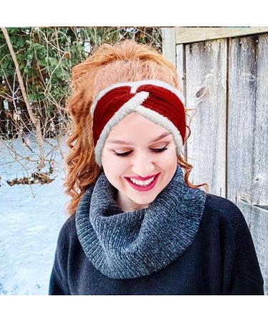 Fashband Winter Knitted Headband Twist Chunky Fleece Lined Head Wraps Elastic Thermal Crochet Turban Hair Bands for Women and Girls Red - Buy Online on GoSupps.com