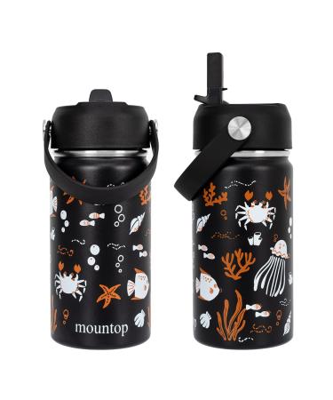 mountop Kids Water Bottle  Stainless Steel Double Wall Insulated with Straw Lid  Leak-proof and Spill-proof Water Bottles for Kids  Ideal for School Travel and Daily Use 14oz Marine animals