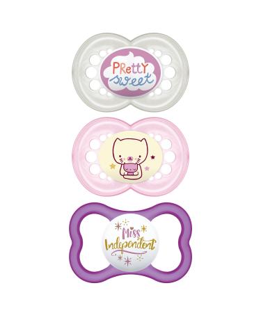 MAM Variety Pack Baby Pacifier Includes 3 Types of Pacifiers Nipple Shape Helps Promote Healthy Oral Development 3 Pack 6-16 Months Girl