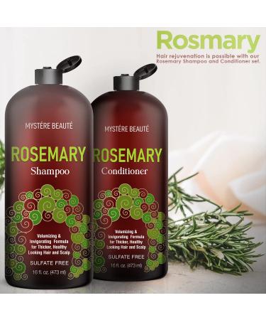 Mystere Beaute Rosemary Shampoo and Conditioner Set - Promotes Hair Growth & Scalp Health - Volumizing Formula - Sulfate & Paraben Free - 16 fl oz each - Buy Online on GoSupps.com