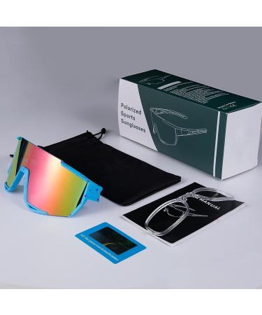 HAAYOT Polarized Cycling Sunglasses for Men Women - Baseball Style Sport Glasses with 1 or 5 Lenses, Ideal for Fishing, Driving, Running - Dots Ice Blue Frame & Pink Lens - Buy Online on GoSupps.com