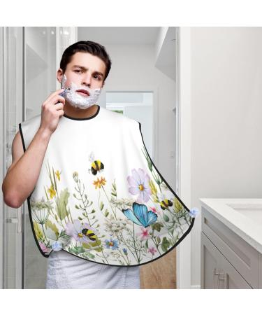Watercolor Flower Butterfly Beard Bib - Non-Stick Grooming Cloth for Men | Wildflower Hair Catcher & Salon Cape Apron | Perfect Gifts - Buy Online on GoSupps.com