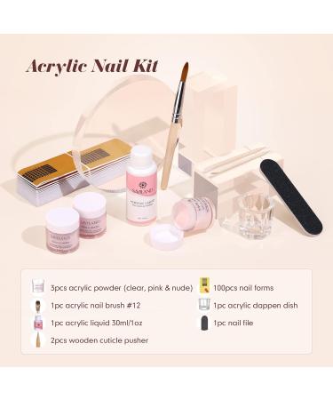 Saviland Acrylic Nail Kit Starter - Clear Pink Nude Acrylic Powder & Monomer - Complete Acrylic Nail Set for Home Practice - Press On Nails & Tools Included - Buy Online on GoSupps.com