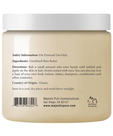 Buy Majestic Pure Shea Butter 16 Fl Oz - Premium Natural Moisturizer for Soft Healthy Skin | International Shipping Available - Buy Online on GoSupps.com