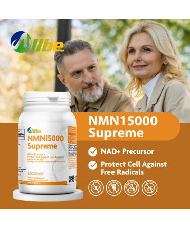 ALLBE NMN 15000 Supreme Capsules - 30 Count Nicotinamide Mononucleotide NMN 500mg NAD+ Supplement for Protection Against Free Radicals & support cellular health Made in Canada - Pack of 12 30 count (Pack of 12) Nmn 15000 (500mg) - Buy Online on GoSupps.com