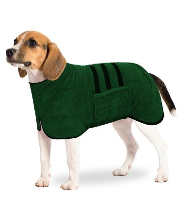 BasVII dog bemper made of microfiber bathrobe dog extra absorbent and quick drying with a Velcro fastener and adjustable shrink tape dog wadema for large medium and small dogs (m) Gr n-M