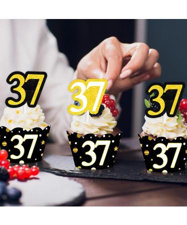 24pcs Dessert Cupcake Topper 24pcs Cupcake Wrappers Cheer to 37 Years Old Theme Decor Supplies Men Women Happy 37th Birthday Wedding Anniversary Party Decoration - Buy Online on GoSupps.com