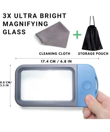VOCA Magnifying Glass with Light 3X Large Rectangle Reading Magnifier with 10 LEDs for Seniors with Macular Degeneration Newspaper Books Small Print for Low Visions (Blue) - Buy Online on GoSupps.com