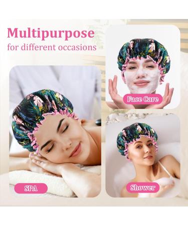 Abeillo 4 Packs Double Layer Shower Caps Reusable Bath Cap Waterproof Elastic Shower Hat Edge Covering Ears for Women Shower Spa Salon - Buy Online on GoSupps.com