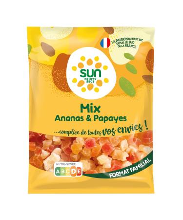 SUN - Mix Pineapple Papaya 250 g - Mix of Pineapple & Papaya Cubes - Exotic Aperitif Mix - Ideal for Snacking, Aperitif - Fruits D
