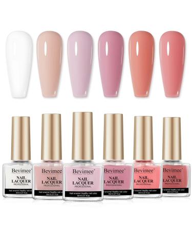 Vegan Nail Polish Set: 6 Colors Regular Nail Polish Quick Dry White Nude Sheer Pink Natural Nail Lacquer Non Gel Air Fast Drying Finger Nail Polish Bulk Low-Odor DIY Salon Gift For Women