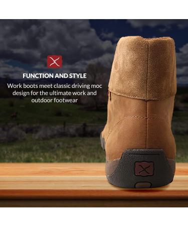 Twisted X Men's 6-Inch Leather Driving Moc Work Boots | Alloy Safety Toe | Anti-Slip Outsole | Washable Footbed | Distressed Saddle - Buy Online on GoSupps.com
