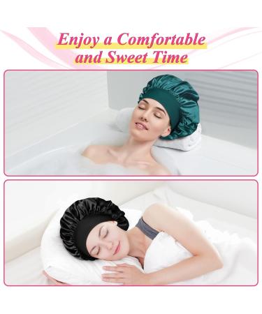 2pcs Silk Satin Bonnet for Curly Hair | Night Sleep Cap for Women - Black Blue - Buy Online on GoSupps.com