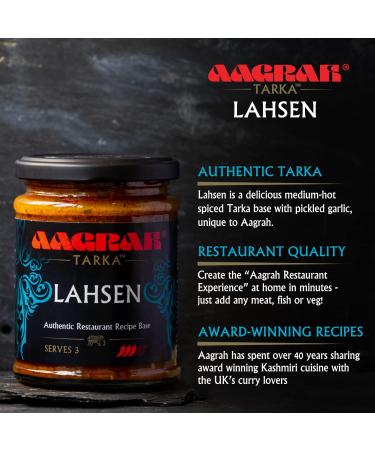 Aagrah Lahsen Indian Curry Cooking Sauce - Authentic Restaurant Recipe Tarka Base - Medium Hot - 270g Jar Serves 3-4 - (Pack of 3) Lahsen 270g (Pack of 3) - Buy Online on GoSupps.com