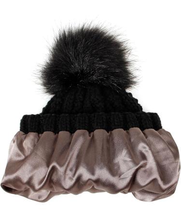 Women's Winter Beanie Hat - Thermal Knitted Warm Earflap Cap with Hairball Accent - Black - Buy Online on GoSupps.com