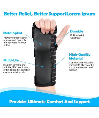 AOOWU Adjustable Carpal Tunnel Wrist Support Brace with Metal Splint - Breathable Pain Relief for Carpal Tunnel, Sprains, Tendonitis - Size S Right - Buy Online on GoSupps.com