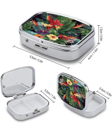Pill Box with Tropical Plant Flowers Print - 2 Compartment Decorative Metal Pill Organizer for Pocket & Purse | International Shipping - Buy Online on GoSupps.com