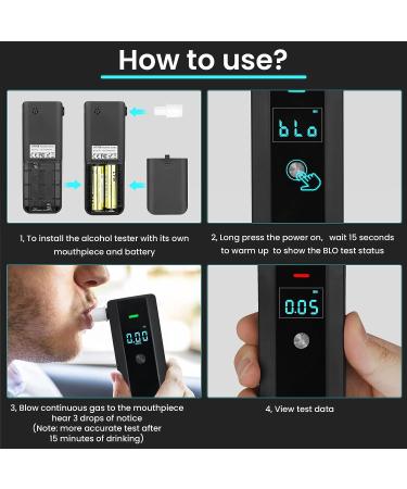 Chaoos Portable Breathalyzer Alcohol Tester with LCD Display - High Precision, 10 Mouthpieces for Home and Party Use (Black) - Buy Online on GoSupps.com