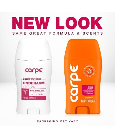 Carpe Underarm Antiperspirant and Deodorant Clinical strength with Rose Water scent Combat excessive sweating Stay fresh and dry Great for hyperhidrosis (Pack of 3) Rose Water 1.69 Fl Oz (Pack of 3) - Buy Online on GoSupps.com