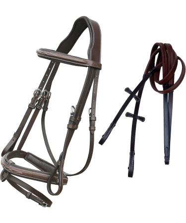 ExionPro Fancy Designer Stitched Square Raised Snaffle Noseband Horse Bridle with Detachable Flash - Full Havana - Buy Online on GoSupps.com