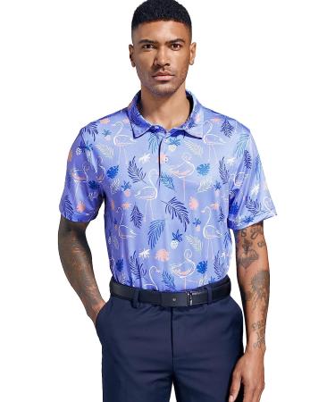 Ephemoca Men's Golf Shirt - Dry Fit Performance Polo Shirt, Flamingo Print, Moisture Wicking - Size Medium - Buy Online on GoSupps.com