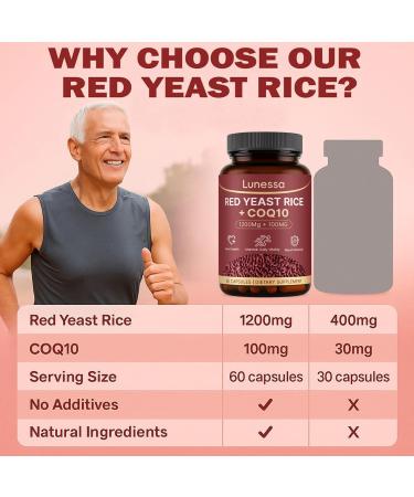 LUNESSA Red Yeast Rice 1200mg Red Yeast Rice Supplement with 100mg COQ10 Support Healthy Heart & Cholesterol for Men & Women High Absorption Non-GMO Vegan 60 Capsules - Buy Online on GoSupps.com
