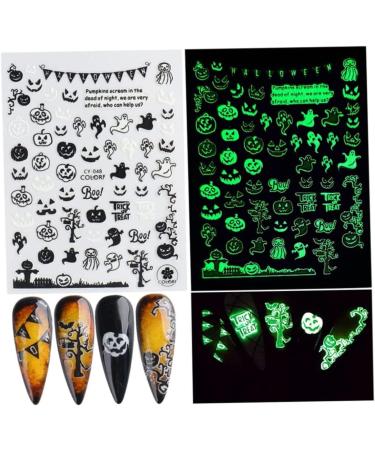 Halloween Nail Art Stickers Decals 6 Sheets Glow in The Dark Nail Decals 3D Self-Adhesive Fluorescent Nail Stickers DIY Acrylic Nail Art Design for Women Girls - Buy Online on GoSupps.com