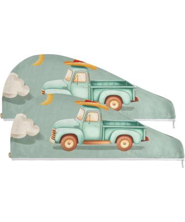 Car Moon Clouds Hair Towel 2 Pack - Super Absorbent Quick Drying Hair Turbans for Women & Girls - Buy Online on GoSupps.com