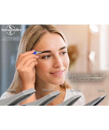 Premium Eyebrow Tweezers Set - Slanted Pointed Straight with Anti-Slip Handles | International Shipping - Buy Online on GoSupps.com