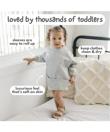 Bubba Bear Baby Weaning Bib with Sleeves | Long Sleeve Coverall Bibs Set | Waterproof Apron Cape for Toddlers | Grey Polka Dot Design - Buy Online on GoSupps.com