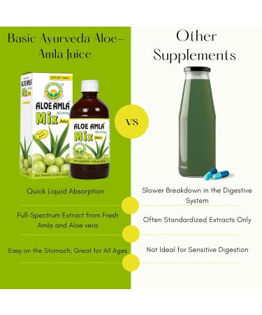 Basic Ayurveda Gooseberry + Aloe Vera Juice 16.23 Fl Oz (480ml) | 50-Fifty Herbal Mix for Immunity Digestion & Skin Health | Amla & Aloe Blend | 100% Natural | Daily Ayurvedic Tonic - Buy Online on GoSupps.com