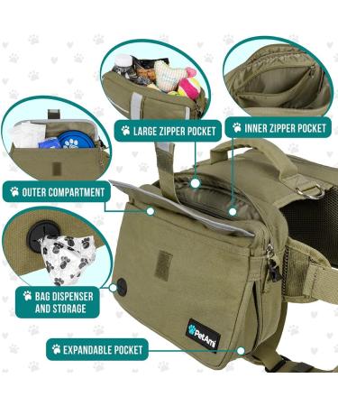 PETAMI Large Olive Green Dog Saddle Bag for Medium-Sized Dogs | Travel Vest & Canvas Dog Sac - Buy Online on GoSupps.com