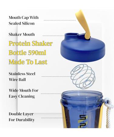 Qavi Protein Shaker Bottle - 590ml Yellow | Stainless Steel Mixing Ball | BPA-Free Tritan Material | Leakproof & Odourless - Buy Online on GoSupps.com