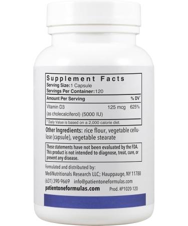 Patient One Vitamin D3 5 000 IU | Supplement to Support Immune Heart and Bone Health* | Absorbable Cholecalciferol Form | 120 Capsules | 2 Pack - Buy Online on GoSupps.com