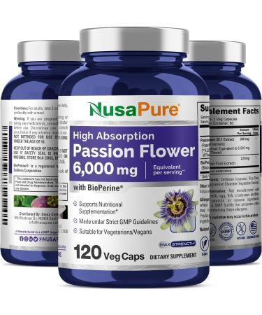 NusaPure Passion Flower 20:1 Extract 300 mg Equivalent to 6 000mg 120 Veggie Caps Non-GMO Bioperine Extract Supplement 120 Count (Pack of 1) - Buy Online on GoSupps.com