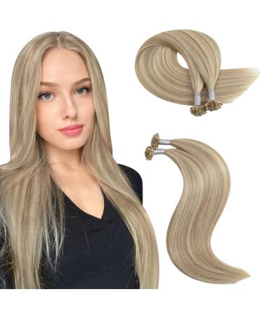 Moresoo bonding extensions real hair 60 cm u Tip extensions real hair gold blonde with medium blonde keratin bonding extensions real hair 50 pieces/50g #p16/22 60cm 2.u-tip #p16/22