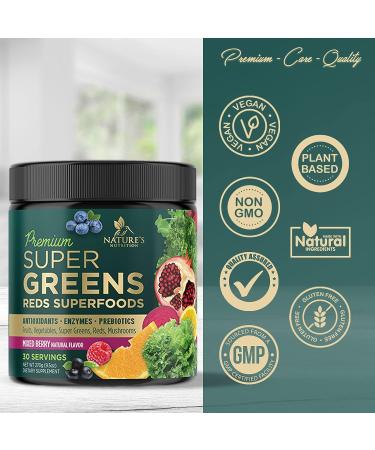 Super Green Smoothie Mix with Spirulina, Wheat Grass & Chlorella - Berry Flavor Superfood Supplement for Digestive Health & Antioxidant Support - Vegan & Non-GMO - 30 Servings - Buy Online on GoSupps.com