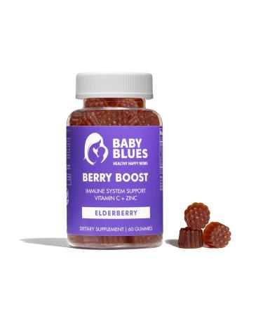 Baby Blues Berry Boost Elderberry Gummies for Moms - Immune Support with Zinc & Vitamin C Non-GMO Vegan and Gluten Free (60 Pieces)