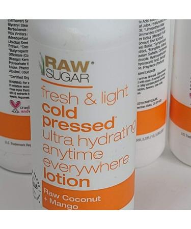 Raw Sugar Cold Pressed Coconut Mango Body Lotion 3oz Travel Size (Pack of 4) - Buy Online on GoSupps.com