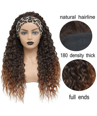 Ombre Brown Water Wave Headband Wig 26 Inch | Synthetic Glueless Half Wig with Headbands | 180% Density Curly Wigs for Black Women | Natural Daily Wear - T30-16 - Buy Online on GoSupps.com