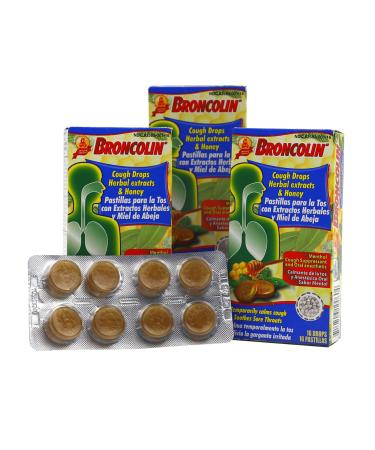 Broncolin Candy Drops Honey and Herbal Extracts with Menthol 3-Pack of 16 Drops each 3 Boxes