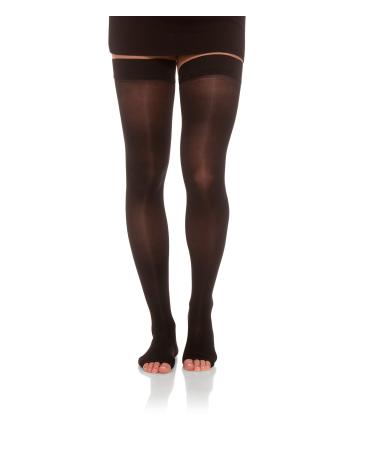 JOMI COMPRESSION Thigh High Stockings Collection 15-20mmHg Sheer Open Toe 152 Large Black