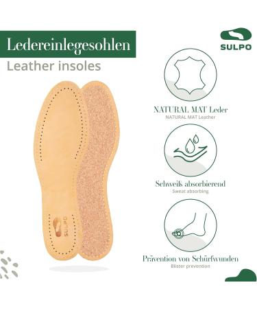 Sulpo Vegetable Tanned Leather Insoles - 3 Pairs Anti-Odor Cork Inserts for Sweating Feet - Unisex Comfort Soles 45 - Buy Online on GoSupps.com