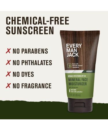 Every Man Jack Men's Mineral Face Lotion w/Broad Spectrum SPF 30 Sunscreen w/Zinc Oxide - Dermatologist Tested UVA/UVB Protection - Daily Moisturizer to Protect & Relieve Dry Skin - 2 Fl Oz (2 Pack) - Buy Online on GoSupps.com
