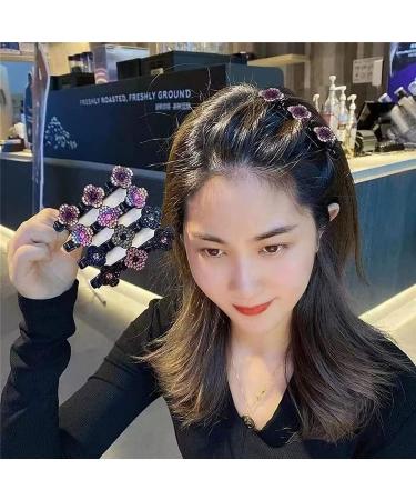 Sparkling Crystal Stone Braided Hair Clips Braided Hair Clips with 3 Small Clips Mini Waterproof Rhinestone Satin Fabric Hair Bands for Women Styling Sectioning (3PCS) - Buy Online on GoSupps.com