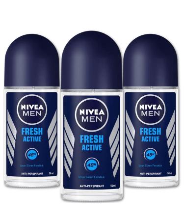 Nivea Men Anti Perspirant Roll On Fresh Active Longlasting Freshness Ocean Extracts 48 Hour Protection 1.7 Ounce (Pack of 3)