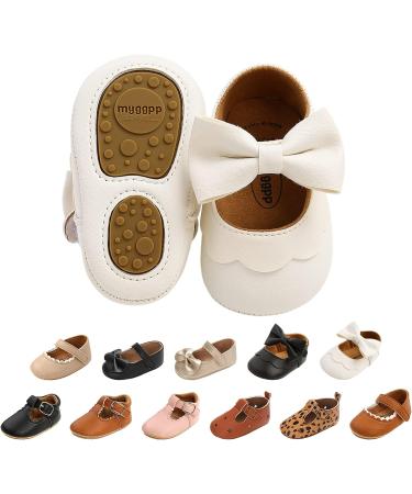 Baby Girls Mary Jane First Walking Shoes | PU Leather Anti-Slip Princess Shoes | Infant Baby Shoes 6-12 Months | E White - Buy Online on GoSupps.com